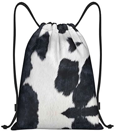 KIDINN Kuhfell-Druck-Tunnelzug-Taschen,justierbarer, Schwarz, Small