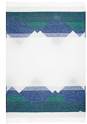 Steppenwolle® Wolldecke Alaska (135x200 cm) Wolldecke warm aus 100% Schurwolle | Nachhaltige Wolldecke für zuhause & unterwegs | Wolldecke in blau beige weiß | Fair produziert in der EU