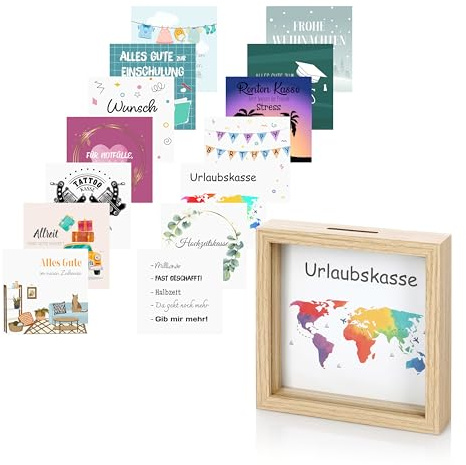 Nordstern® Bilderrahmen Spardose - Sparbox individuell anpassbar für Geldgeschenke - Ideal für Geburtstag, Hochzeit, Geburt, Einschulung, Urlaub, Umzug und Führerscheinprüfung