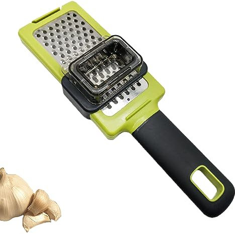 Handheld Garlic Grater Tool Grater with Silicone Grip Clear Removable Cover Cutting for Nutmeg Parmesan Cheese Ginger and Vegetables Manual Slide with Handle Green