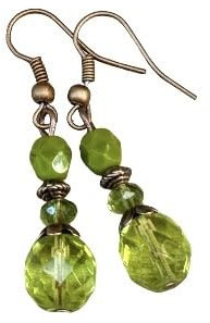 Vintage Ohrringe mit böhmischen Glasperlen - lemon, grün, oliv & kupfer