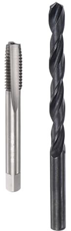 sourcing map Tap and Drill Bit Set, 3/8-16 UNC Thread Tap & 5/16 Black Oxide Twist Drill Bit, Straight Flute Tap Tapping Threading Repair Tool Kit