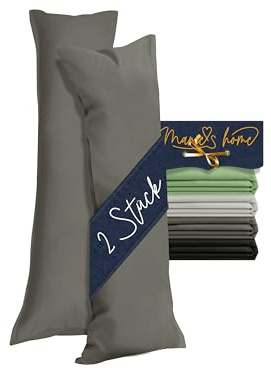 Marie´s Home 2er Pack Seitenschläfer Kissenbezug, 40 x 145 cm, Anthrazit | 100 % Baumwolle, Reißverschluss, Öko-Tex Standard 100, hautsympathisch, pflegeleicht, waschbar bis 60 °C