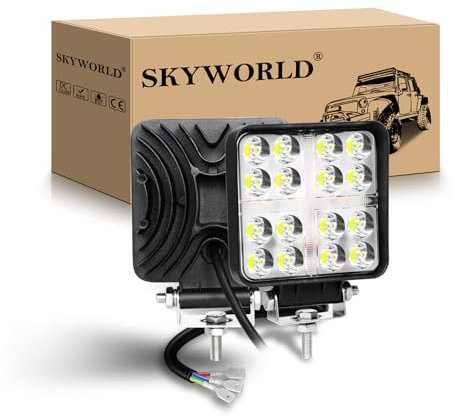 SKYWORLD 2Pcs Faro de trabajo rectangular, 4 Pulgadas 10cm 48W Focos Led 12V Tractor, Blanco y ámbar Spot lámpara trabajo led para Off road Camión Coche SUV ATV 4x4 Furgoneta, faros antiniebla