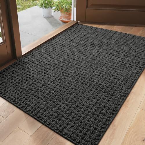 DEXI Dirt Trapper Indoor Door Mat 80 x 120 cm, Non-Slip Absorbent Entrance Rug, Low Profile Washable Doormats Inside Floor Mats for Muddy Shoes & Paws, Dark Grey
