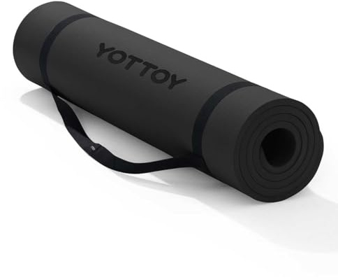 YOTTOY Yoga Mat，Extra Thick Yoga Mat (1/2inch),Professional TPE Exercise Mat,Non-Slip Workout Mat for Yoga, Pilates, Fitness, Barefoot Workouts, Home Gym Studio with Strap (Black, 72 * 32 * 1/2inch)