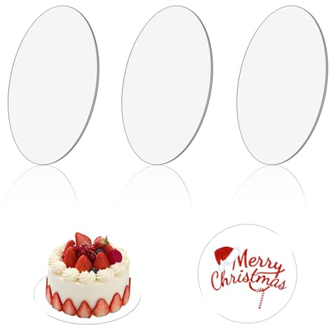 3Pcs Acrylic Discs for Cakes 8 Inch Board - Clear Plastic Round Panel Circle Blanks Sheets With Protective Film for Making Cakes, DIY Painting, Christmas Decorations
