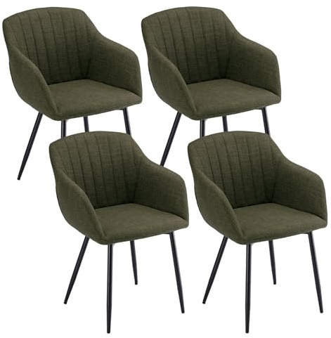 Goeurvant Esszimmerstühle 4er Set mit Armlehnen - Polsterstühle aus Leinen, Küchenstühle, Armlehnenstuhl mit Metallgestell für Esszimmer, Wohnzimmer, Olivgrün