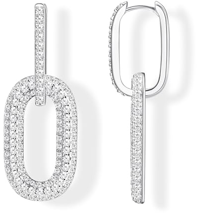 MILACOLATO Silber Doppel-Oval Creolen für Damen - Hypoallergene Link-Ohrringe mit Geometrischem Anhänger - 14 Karat Gold Huggie Ohrringe - Minimalistische Kreolen