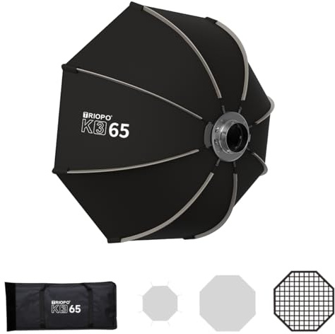 TRIOPO Octagonal Portable Softbox Bowens Mount Softbox: Quick Setup with Foldable Design, Compatibility for Bowens Continuous Lights (K3-65 / 65cm/25.6in)