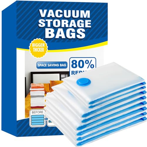 Vacuum Storage Bags - 8 Pack Reusable Strong Space Saver Compression Bags - Vacuum Pack Bags Double Zip Seal Travel Vacuum Storage Bags for Clothes Duvets Quilts Bedding Pillows(4Jumbo+2Large+2Medium)