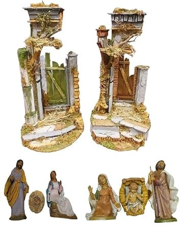 BLUSUPERSHOP MINI TEMPIO presepe COMPLETO diametro 25 ALTO 50 cm LEGNO E sughero con O SENZA nativita' 3 PASTORI 20 CM terracotta O PLASTICA, IDONEO A CAMPANA VETRO
