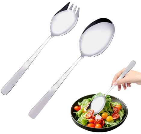 AffeGifts Salad Servers Set, 2Pcs Stainless Steel Salad Fork and Spoon Silver Large Serving Spoon and Fork for Home Picnic Party Restaurant