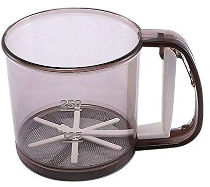 CHFYIJYHM , Tamiz de Polvo de Taza de tamiz de plástico, colador de tamiz de glaseado de Herramienta for Hornear harina con Escala de medición.