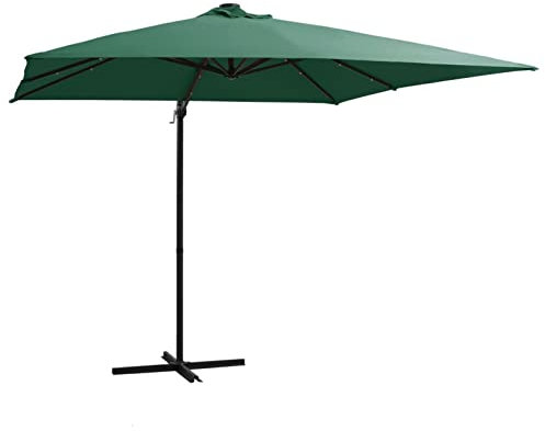 Xichuzi Ampelschirm mit Leuchten und StahlMast, Balkon Sonnenschirm, Marktschirm, Garten, Balkon Schirm, Sonnen Schirme, Balkonschirm, 250 x 250 cm Grün
