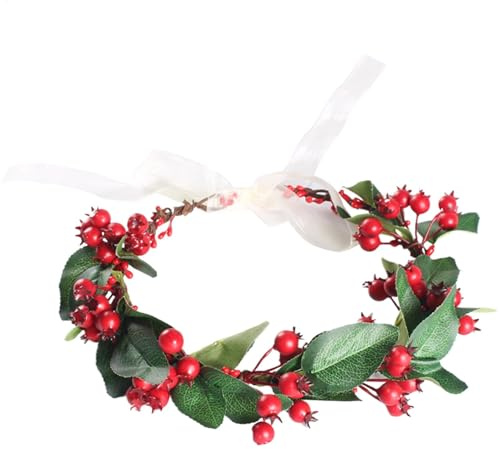 Corona di fiori di bacca, ghirlanda natalizia per capelli, fatta a mano, vintage, con bacche, fascia per feste di nozze