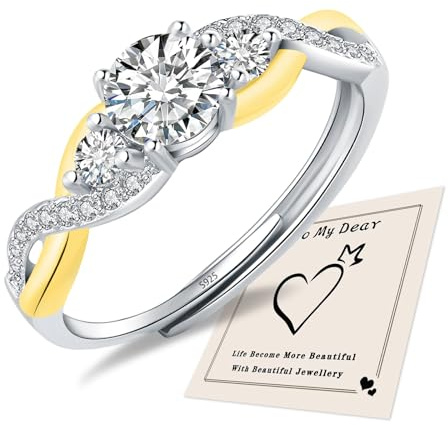 HEEYA Ringe für Damen Sterling Silber 925 Plattiert Ringe Verstellbarer Ring Ewigkeit Verlobungsring Verdrehtes Seil 5A Zirkonia Eheringe Promise Ring für Frauen mit Geschenkbox