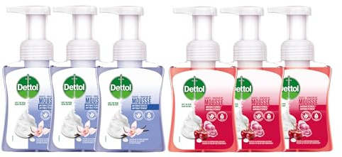 Dettol - Lot de 6 mousses à savon - Savon pour mains - 3 Vanille & Orchidée et 3 Rose & Fleur de Cerisier