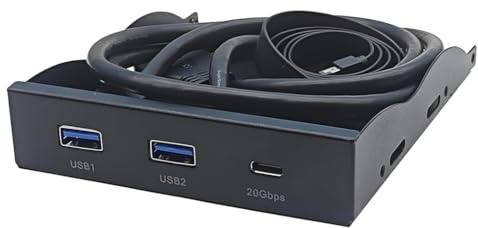 JMT 2 Anschlüsse USB 3.2 Frontplattenhalterung 13,3 cm / 8,9 cm Floppy Bay 19Pin auf USB Hub HD Audio Kopfhörer/USB-C 20Gbps mit Kabel für Desktop (Typ D)