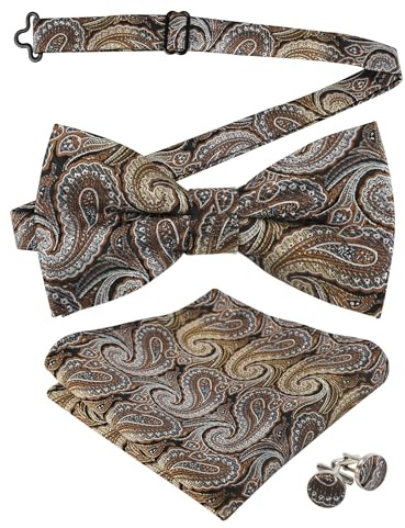 Alizeal Vorgebundene Fliege für Herren, Paisleymuster, Retro, klassische Party, Hochzeit, Fliege, Einstecktuch und Manschettenknöpfe