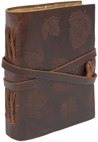 GlobeeCraft Vintage brunt läderdagbok med stålblad (21 x 16 x 5 cm)