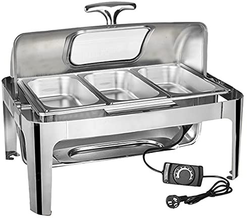 Chafing Dish Elettrico/Scalda Vivande Elettrico Buffet, Scaldavivande per Buffet in Acciaio Inossidabile, Feste e Banchetti, Contenitore Scalda Cibo Professionale con Coperchio in Vetro