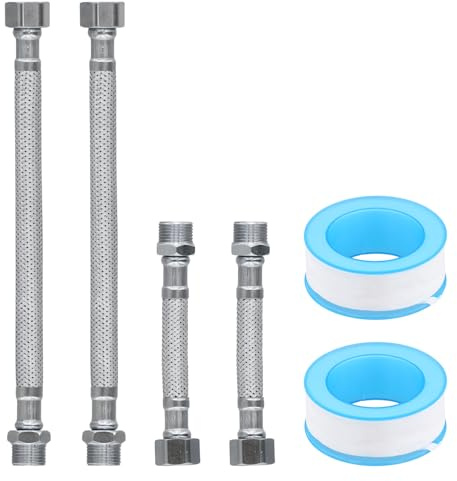 Culinavog 4 Stück Flexschlauch 3/8, Anschlussschlauch Armatur, 304 Edelstahl Flexschlauch, Flexible Wasserhahn-Anschlüsse, Panzerschlauch 3/8 Zoll für Spülkasten, Mischbatterie, Küche(20CM/10CM)