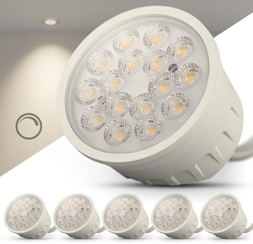 Scandinavian home 6er Set LED Modul 230V Dimmbar Ø 50mm x 33mm I Warmweiß 3000K, 3,4W, 470 lm, CRI 90+, IP44 I LED Leuchtmittel für Einbaustrahler, Aufbauspot, Deckenstrahler, Flach, Rund