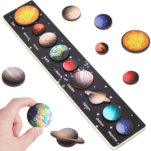 Solar System Planet Puzzle, Wooden Space Puzzle Toys for Kids, Interactive Solar System Learning Toy, Fun Space Exploration Gifts for 3-7 Year Old Boys and Girls, Birthday or Classroom Pool Toy