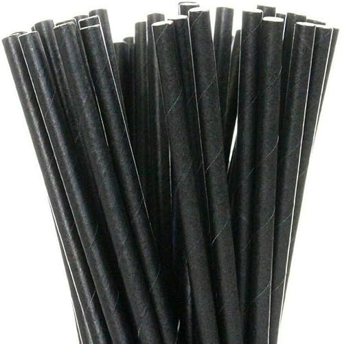 Paper Straws Pack of 250 – 20cm Eco-Friendly Biodegradable Drinking Straws – Sturdy, Compostable, Food-Safe – Ideal for Parties, Cafes & Daily Use (Black) (1)