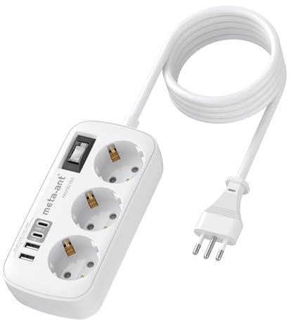 Adapter Italien Steckdose, Steckdosenadapter Italien mit 3er Steckdose & USB-C(3.4A), 1,5M Kabel 3-Fach Reiseadapter Italien Adapter für Italy, Chile, Uruguay, Äthiopien, Eritrea, Reisestecker Typ L