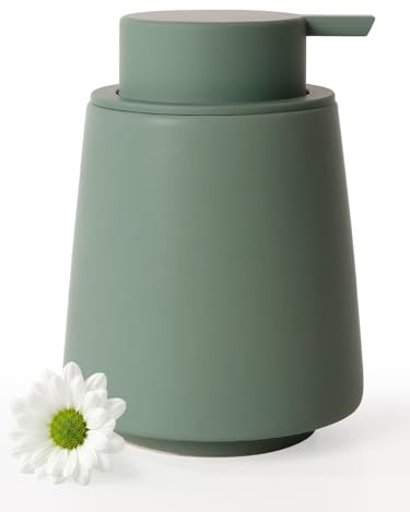 Autumnlife Seifenspender Grün, 400ml Spülmittelspender Keramik Seifenspender mit Großer Pumpenkopf, Nachfüllbarer Flüssigseifenspender Matt Soap Dispenser für Küche, Bad