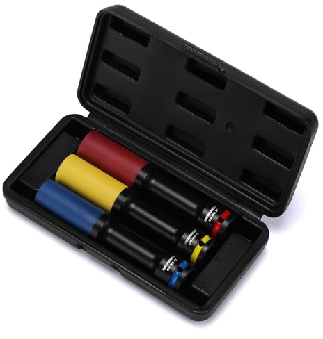 MIXPOWER 3 PCS 1/2 Drive Impact Tools, Non-marring & Thin Wall Lug Nut Socket Set, Extra Long 150mm Deep Socket for Wheel Lug Nut Remover,17 19 21mm, 6 Point,CR-MO