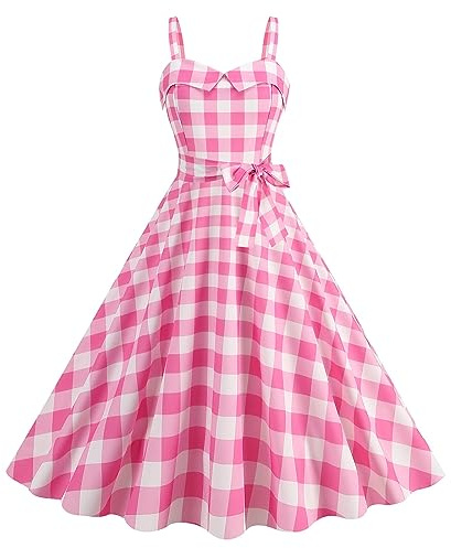 Vestido de boda con cuello en V a cuadros con lunares estampados, ajustado, patchwork, cóctel, cremallera, swing vestidos S, Rosa., M