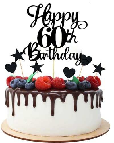 Joyeah Happy 60th Birthday Glitter Cake Topper Cheers to 60 Years Old 60 Fabulous for Celebrating 60th Birthday Anniversary Party Cake Decorations Supplies Black