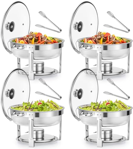 WJYTDHIQS 4.5/5 / 5.5 L Stainless Steel Round Chafing Dish, 1/2/4/6 PCStainless Steel Chafer Set with Food Pan, Double Chafing Dish, for Parties, Events, Wedding, Camping, Dinner