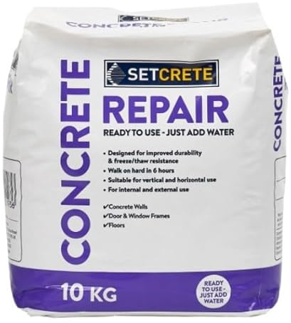 Setcrete Concrete Repair Mortar, Ready to Use, 10KG, For Walls Floors and Window Frames, Fast Setting with Freeze-Thaw Resistance