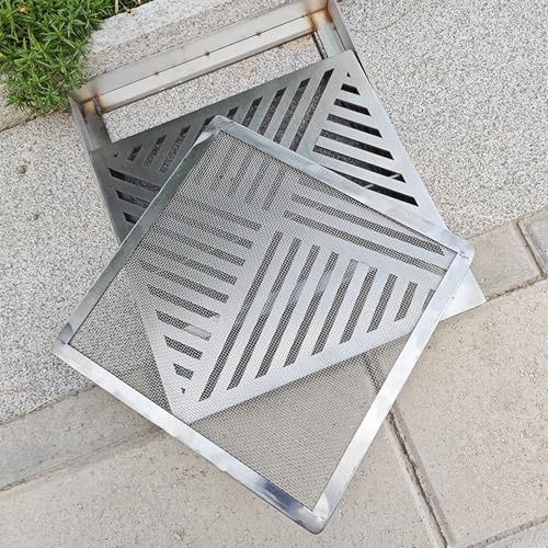 SXYCKRUI Grille Caillebotis Amovible en Acier Inoxydable 304, Grille Evacuation Eau Exterieur Intégré, Caniveau avec Tamis et Base pour Jardin, Cuisine Ou Pelouse(35 * 35 * 3cm/13.8 * 13.8 * 1.2in)