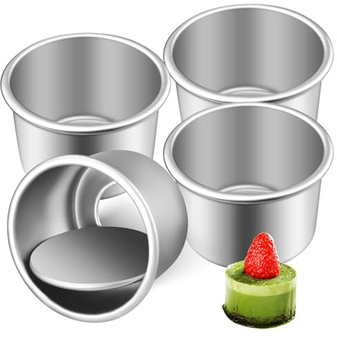 iplusmile Set da 4 Stampi per Dolci da Forno in Lega di Alluminio con Fondo Rimovibile Tortiere Rotonde Antiaderenti da 2 Pollici per Cheesecake Chiffon Cake e Dessert per Cottura e
