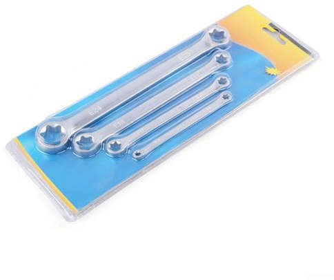 Vidonergy 4-teiliger E-Typ Doppelendiger für Torx-Schraubenschlüsselsatz (E6-E24) für Innensechskant-Schrauben, verchromter Stahl für Ringschlüssel mit -geätzten Größenmarkierungen (SKU)