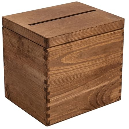GoodFreshDecor Kartenbox Hochzeit aus Holz - Geldbox für Geldgeschenke und Umschläge - Holzkiste mit Deckel und Schlitz 21 x 1 cm - Briefbox für Karten - 24,5 x 19,5 x 22 cm - Braun