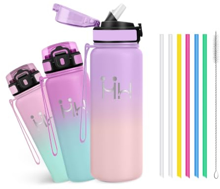 Gourde Isotherme - Gourde 750 ml - Thermos Avec Paille - Double Isolation - Gourdes Inox - Facile à Nettoyer - Bouteille Thermos, Bouteille d'eau pour Randonnée, Sport, Running, Camping