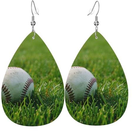 Orecchini Da Donna Pelle Sintetica Grass Baseball Softball Print Lacrima Orecchino Leggeri E Lussuosi Per Decorazione Per Abbigliamento Adatti Per L'Uso Quotidiano