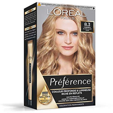 L'ORÉAL PARIS - Permanente Haarfärbung – lang anhaltend & leuchtend – deckt 100% weißes Haar ab – Vorzugsweise – Nuance: Cannes (8,3) – Hellblond Gold