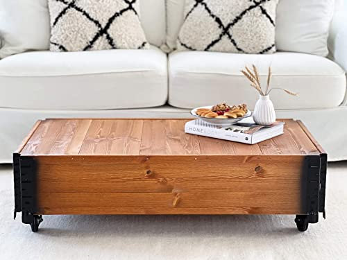 Mesa de centro tipo baúl de madera maciza de nogal, mesa auxiliar vintage estilo shabby chic