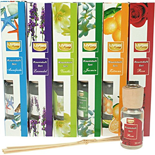 HAC24 Raumduft 6er Set mit Riedgrasstäbchen | Lufterfrischer Duftspender | Raumerfrischer Duftöl Raumdüfte in Vanille, Jasmin, Zitrone, Meeresfrische, Lavendel und Rose