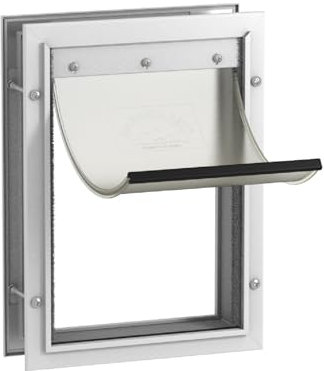 Hakuna Pets Deluxe Aluminum Pet, Cat Flap, Dog Door, Dog Flap Large for Screens, Doors and Walls up to 70mm Thick, Medium, White