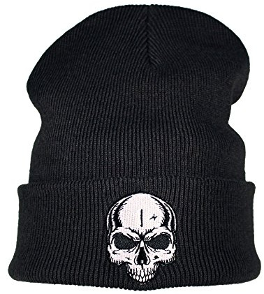 Baddery Beanie - „Totenkopf“ - Bestickte Strickmütze | Warme Wintermütze für Herren & Damen