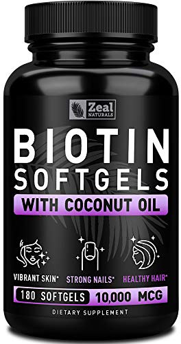 Zeal Biotin 10000mcg Oil Softgels | Hair, Skin and Nail Growth Vitamins | Vitamin Biotin Supplement | 6 mo Supply - 180 Gel Capsules