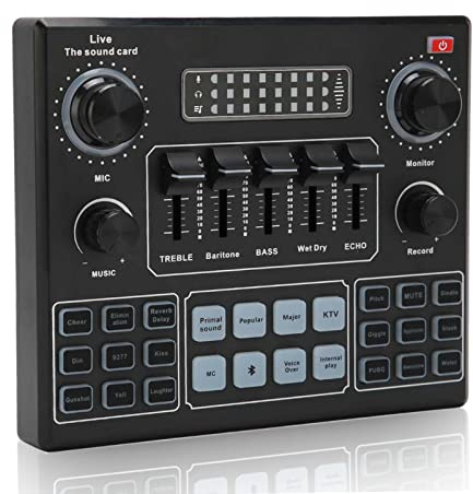 Live Sound Card V9 Bluetooth Sound Card Voice Changer Stereo Audio Mixer for Computer Game Mobile Phone Live Broadcast, 1200mAh Battery Capacity